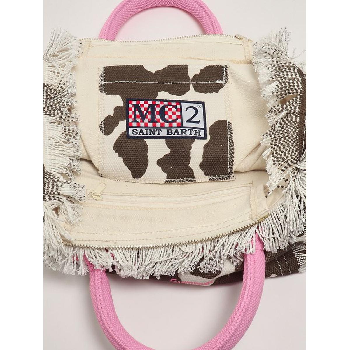 MC2 Saint Barth Colette Canvas Bag In Cow Pattern Print and Contrasting Details
