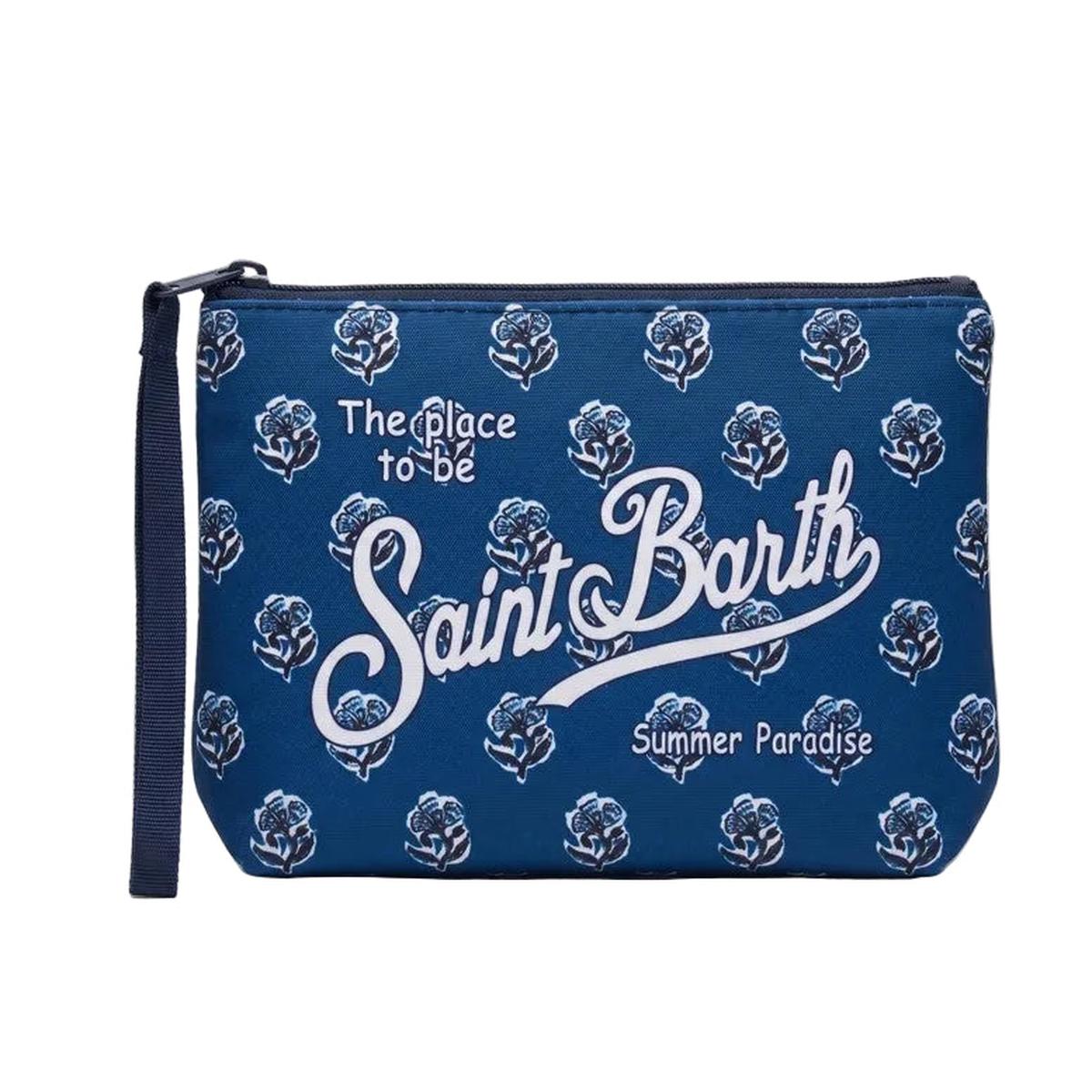 MC2 Saint Barth Aline Scuba Pouch in Blue with All-Over Jaipur Bloom Print
