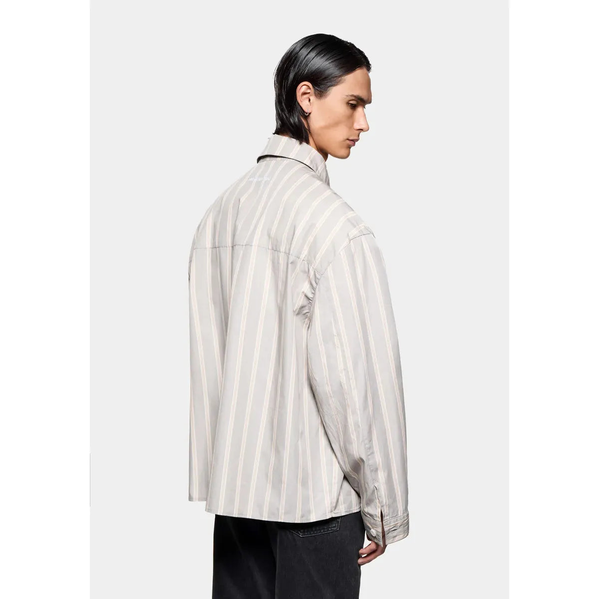 MKI Poplin Stripe Box Dress Shirt in Light Grey