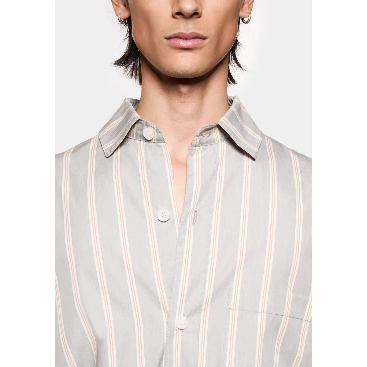 MKI Poplin Stripe Box Dress Shirt in Light Grey