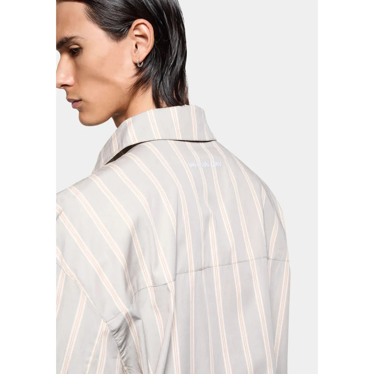 MKI Poplin Stripe Box Dress Shirt in Light Grey