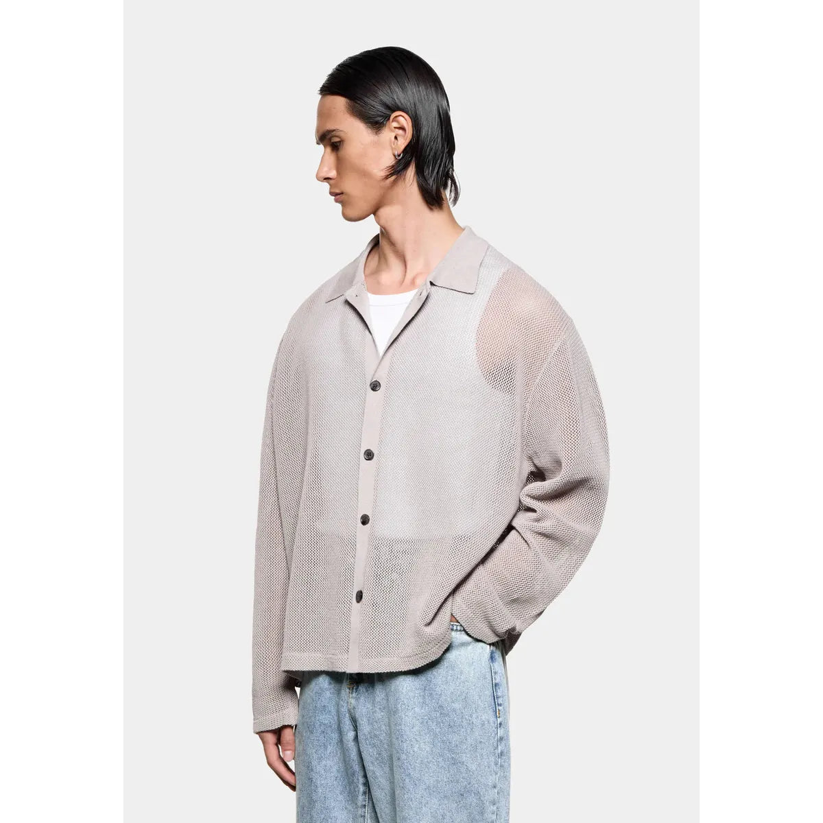 MKI Linen Loose Knit Cardigan in Taupe