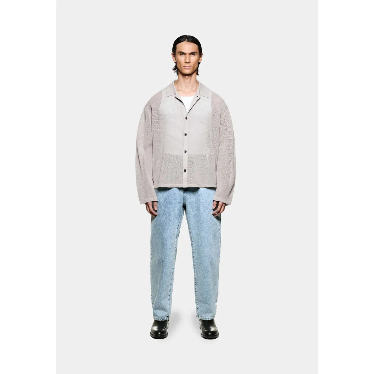MKI Linen Loose Knit Cardigan in Taupe