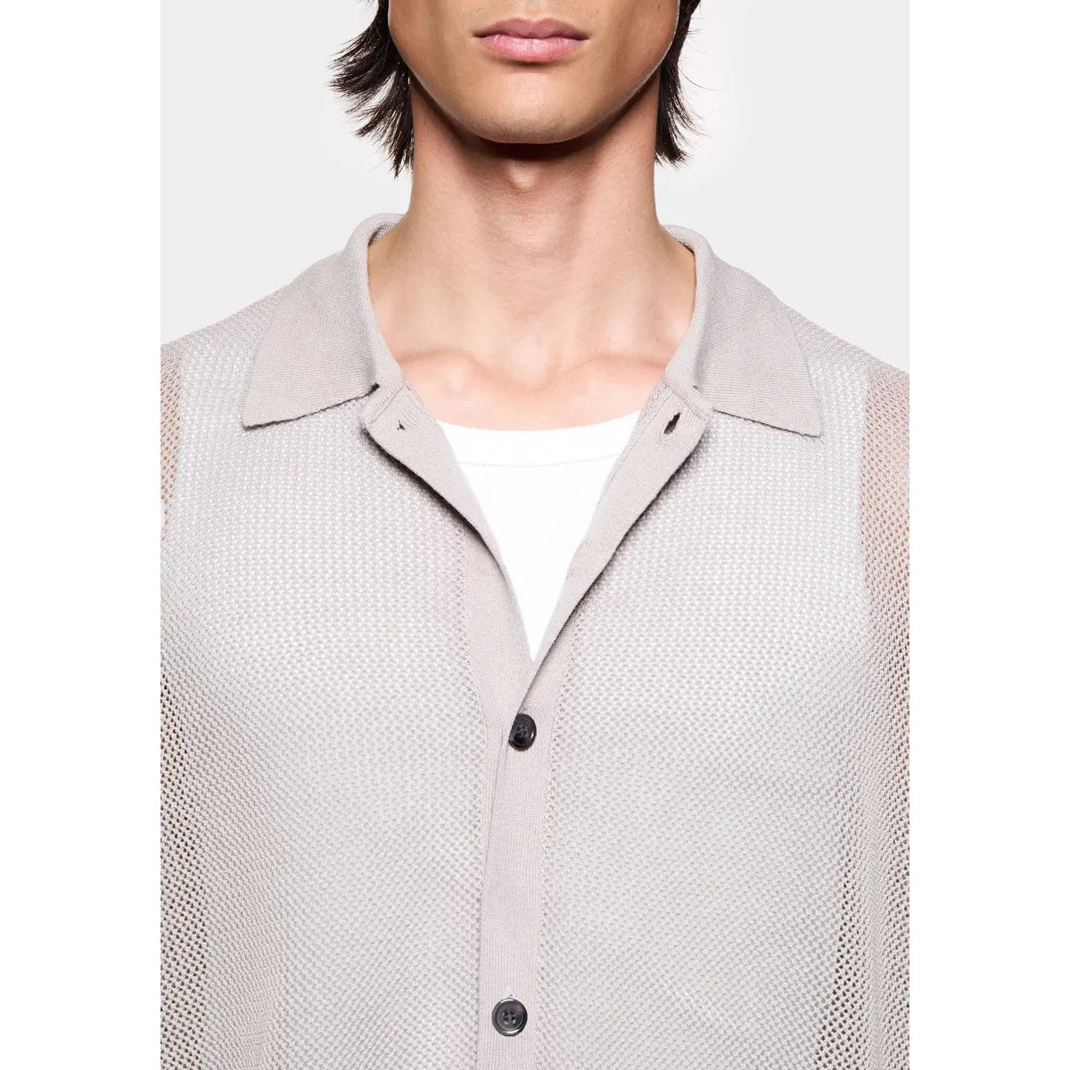 MKI Linen Loose Knit Cardigan in Taupe