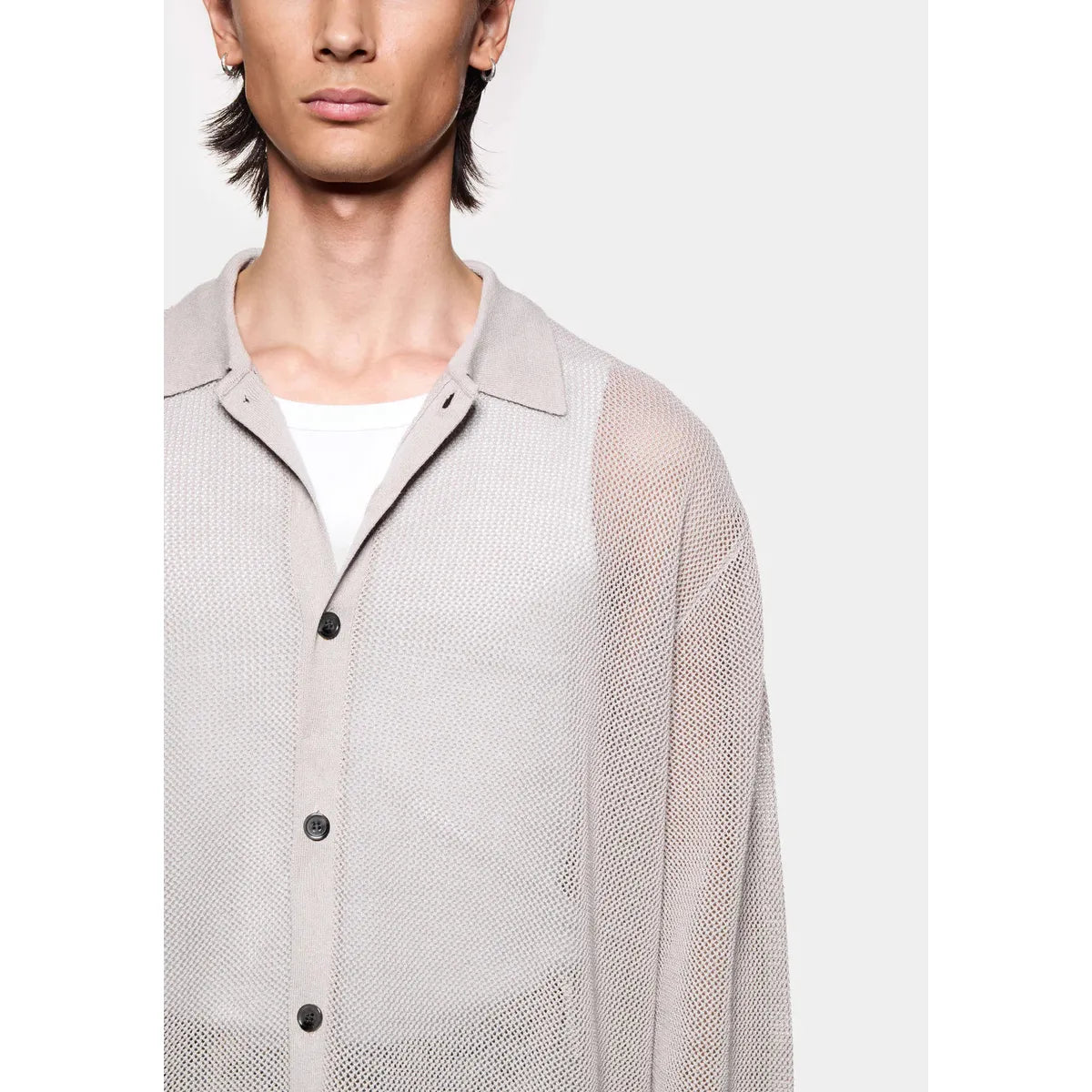 MKI Linen Loose Knit Cardigan in Taupe