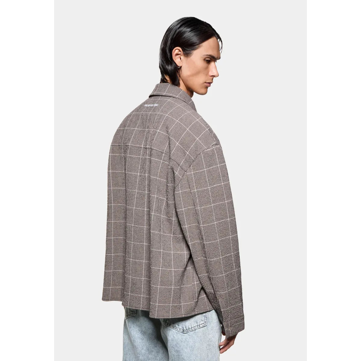 MKI Seersucker Check Box Dress Shirt in Brown