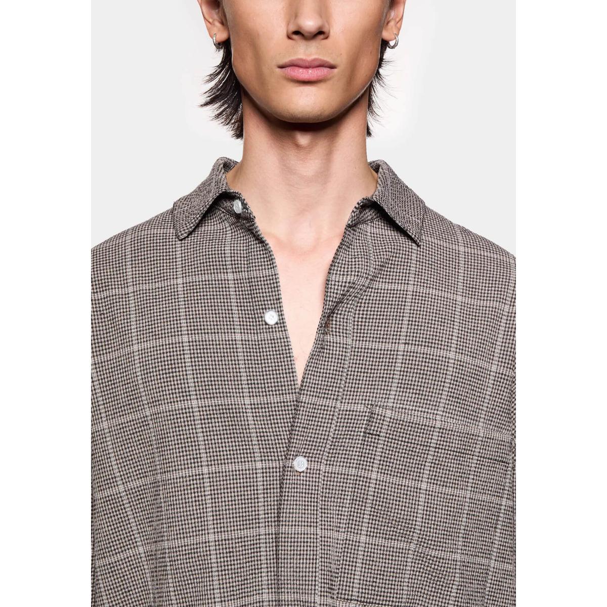 MKI Seersucker Check Box Dress Shirt in Brown