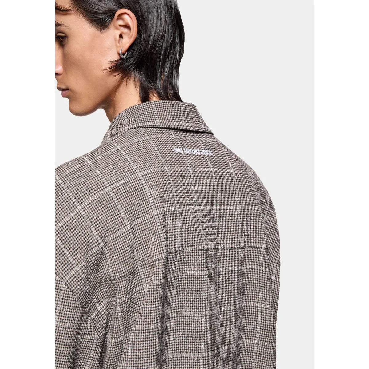 MKI Seersucker Check Box Dress Shirt in Brown