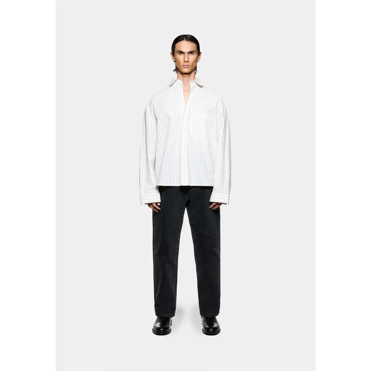 MKI Seersucker Stripe Box Dress Shirt in Off White