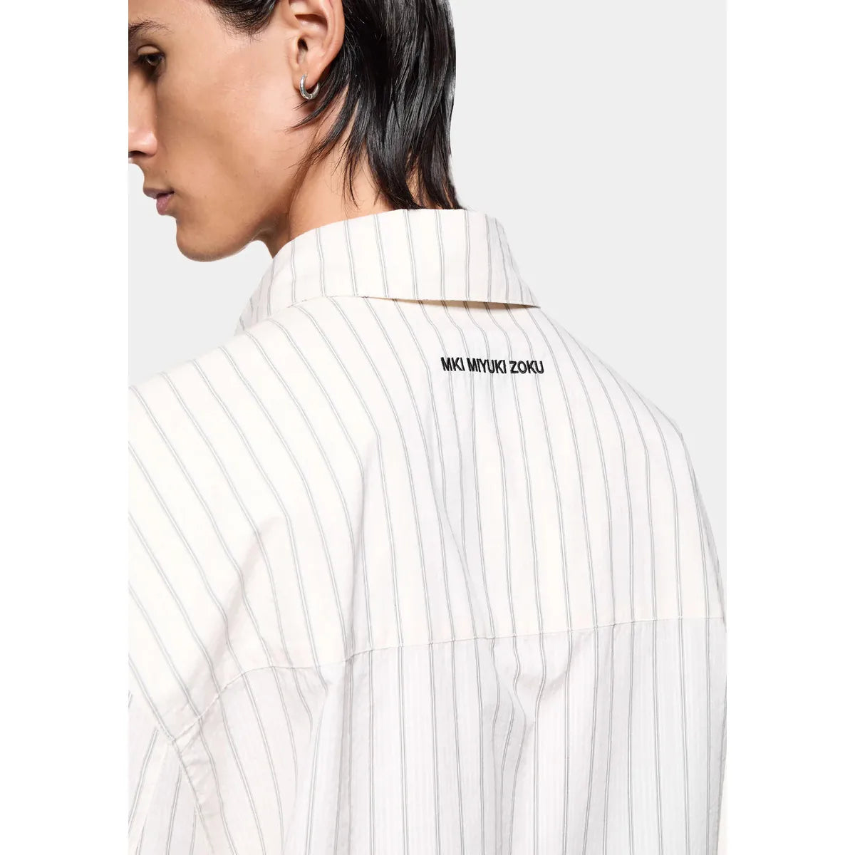 MKI Seersucker Stripe Box Dress Shirt in Off White