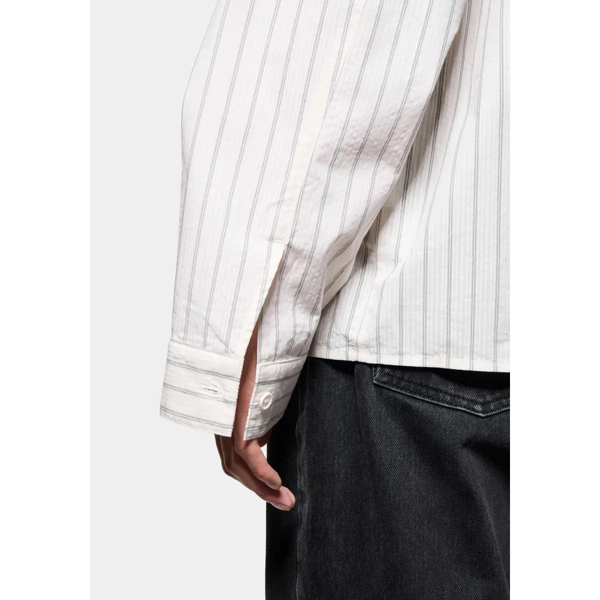 MKI Seersucker Stripe Box Dress Shirt in Off White