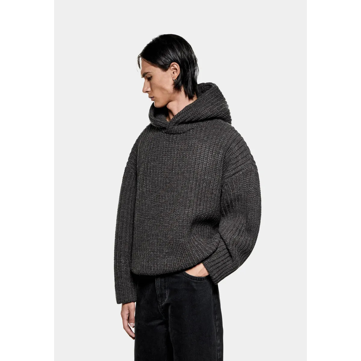 MKI CHUNKY RIB KNIT CHARCOAL MELANGE HOODY
