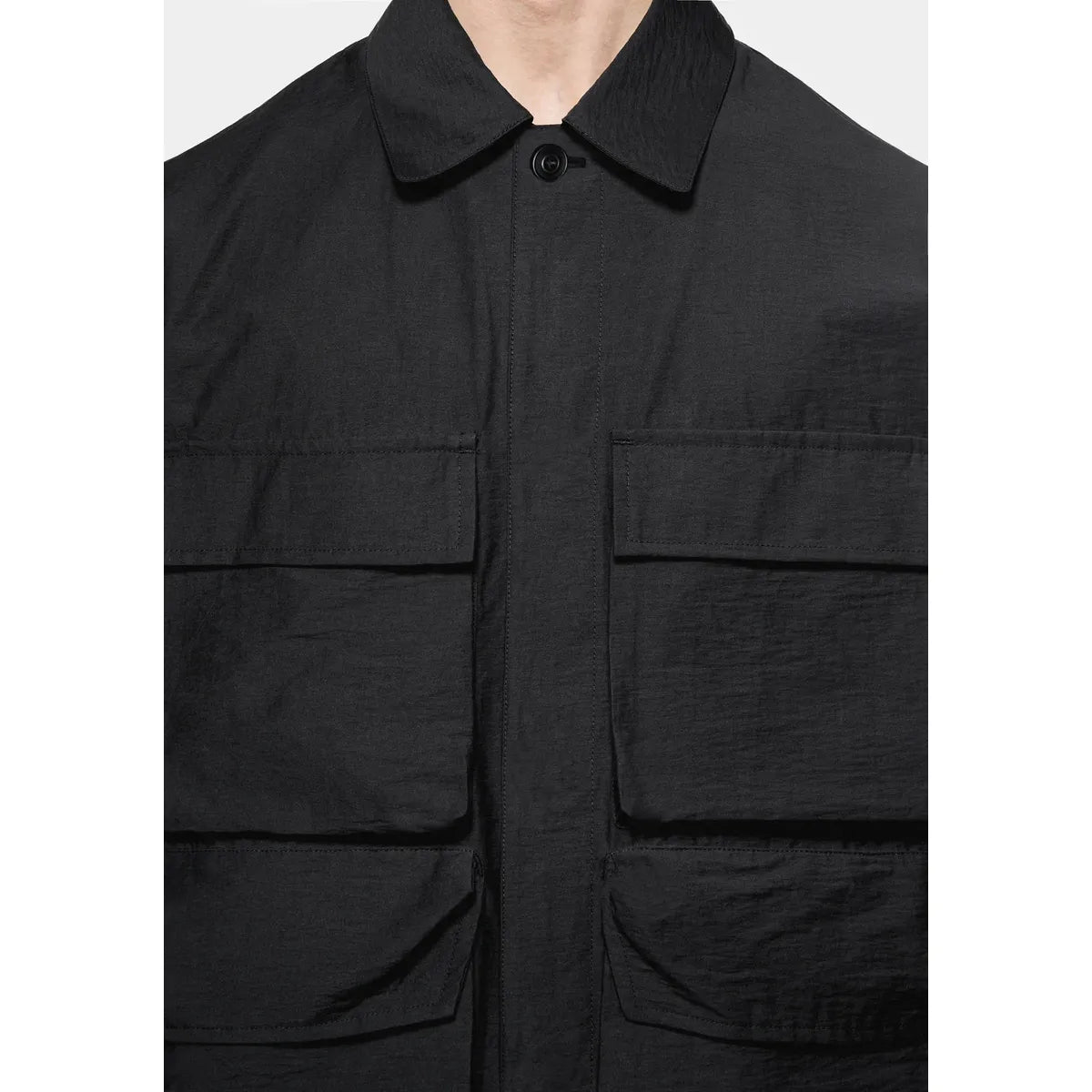 MKI BLACK WASHED COTTON NYLON BOX OVERSHIRT