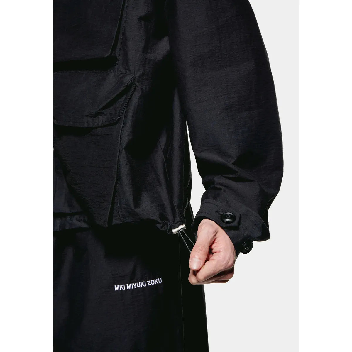 MKI BLACK WASHED COTTON NYLON BOX OVERSHIRT