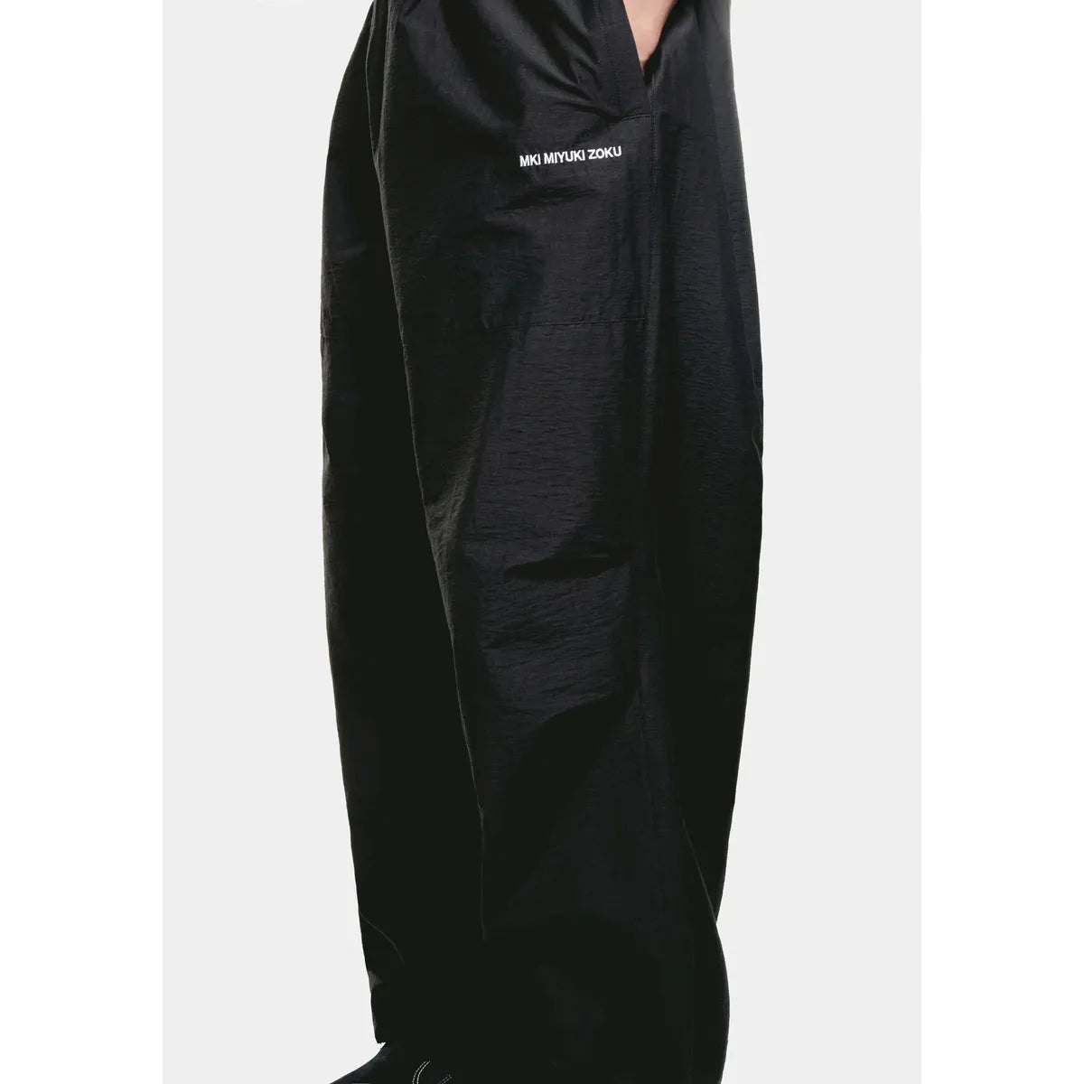 MKI BLACK WASHED COTTON NYLON PARACHUTE PANTS