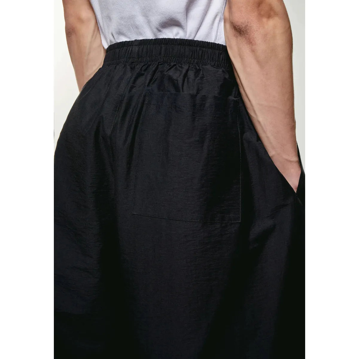 MKI BLACK WASHED COTTON NYLON PARACHUTE PANTS