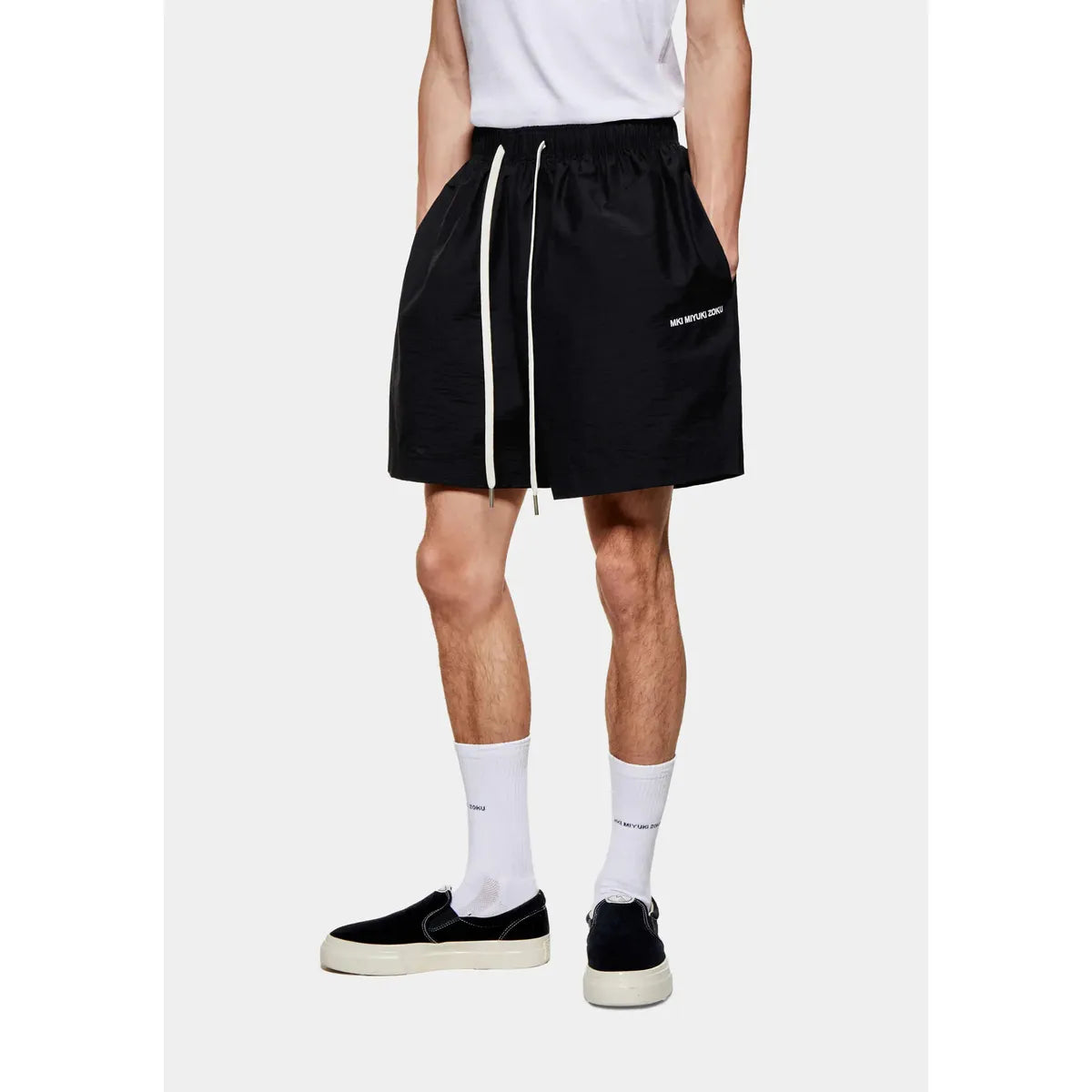 MKI BLACK WASHED COTTON NYLON SHORTS