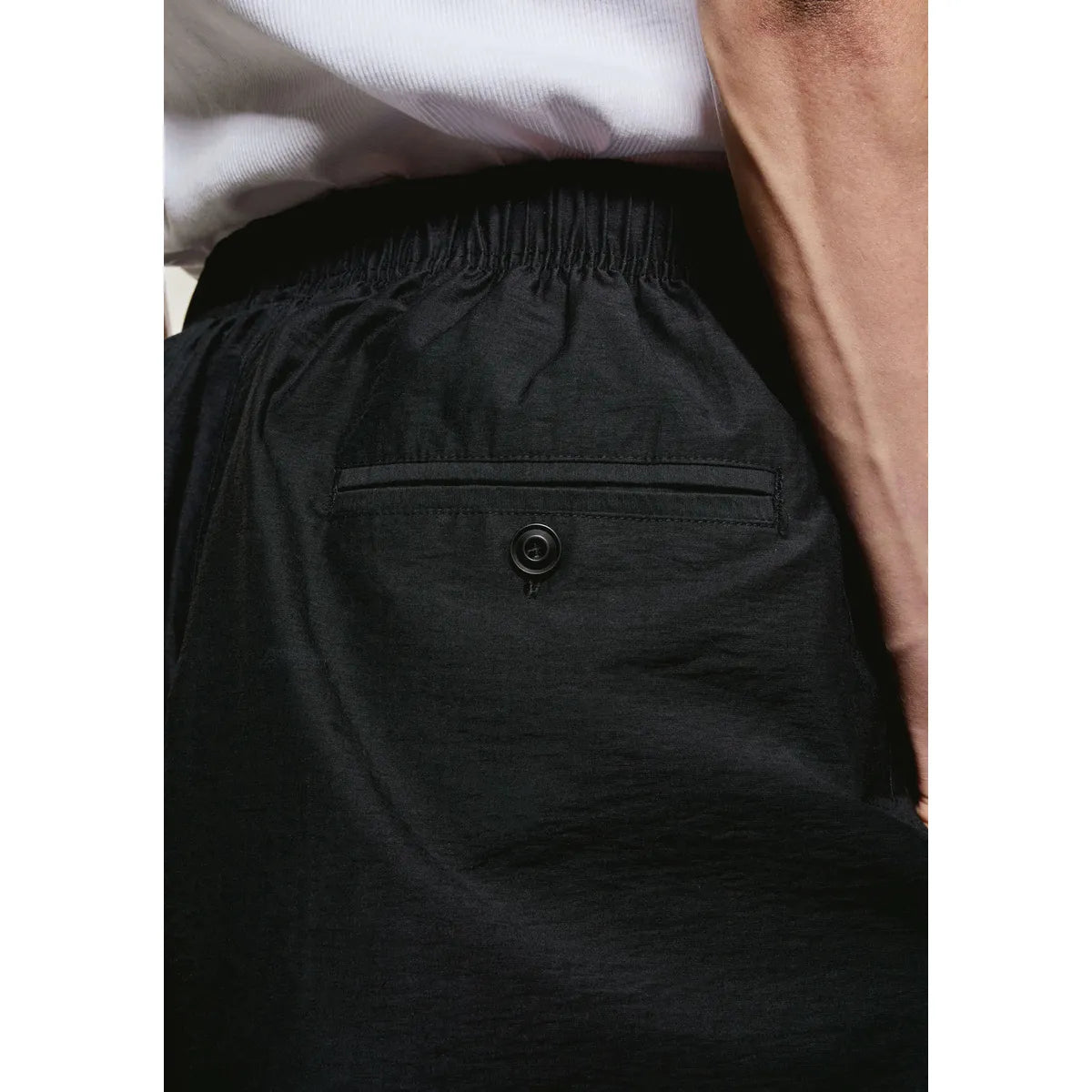 MKI BLACK WASHED COTTON NYLON SHORTS