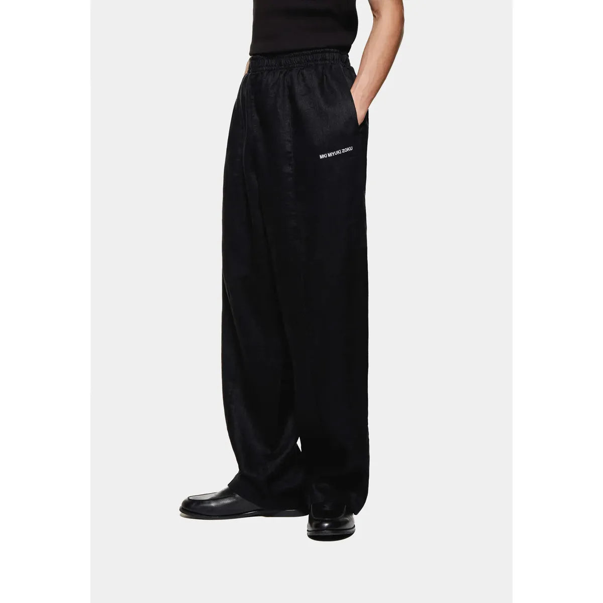 MKI BLACK LINEN WIDE LEG TROUSERS