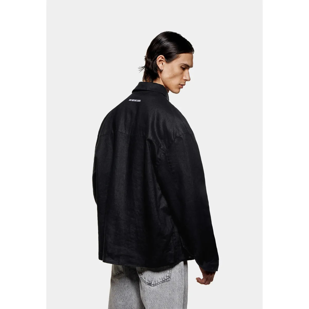 MKI BLACK LINEN BOX DRESS SHIRT
