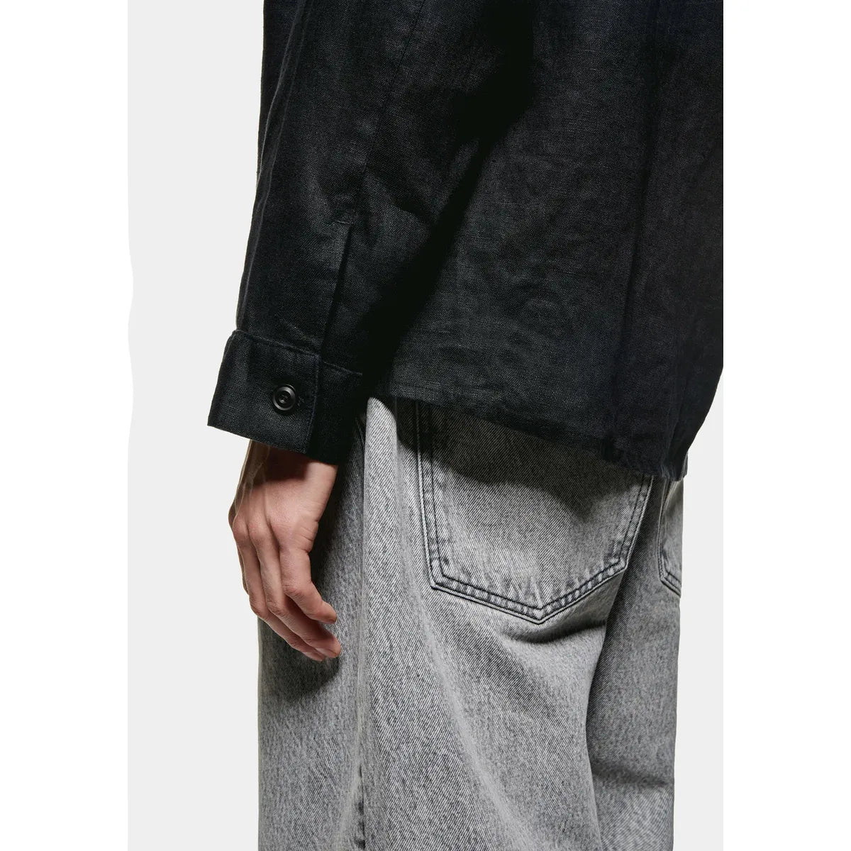 MKI BLACK LINEN BOX DRESS SHIRT