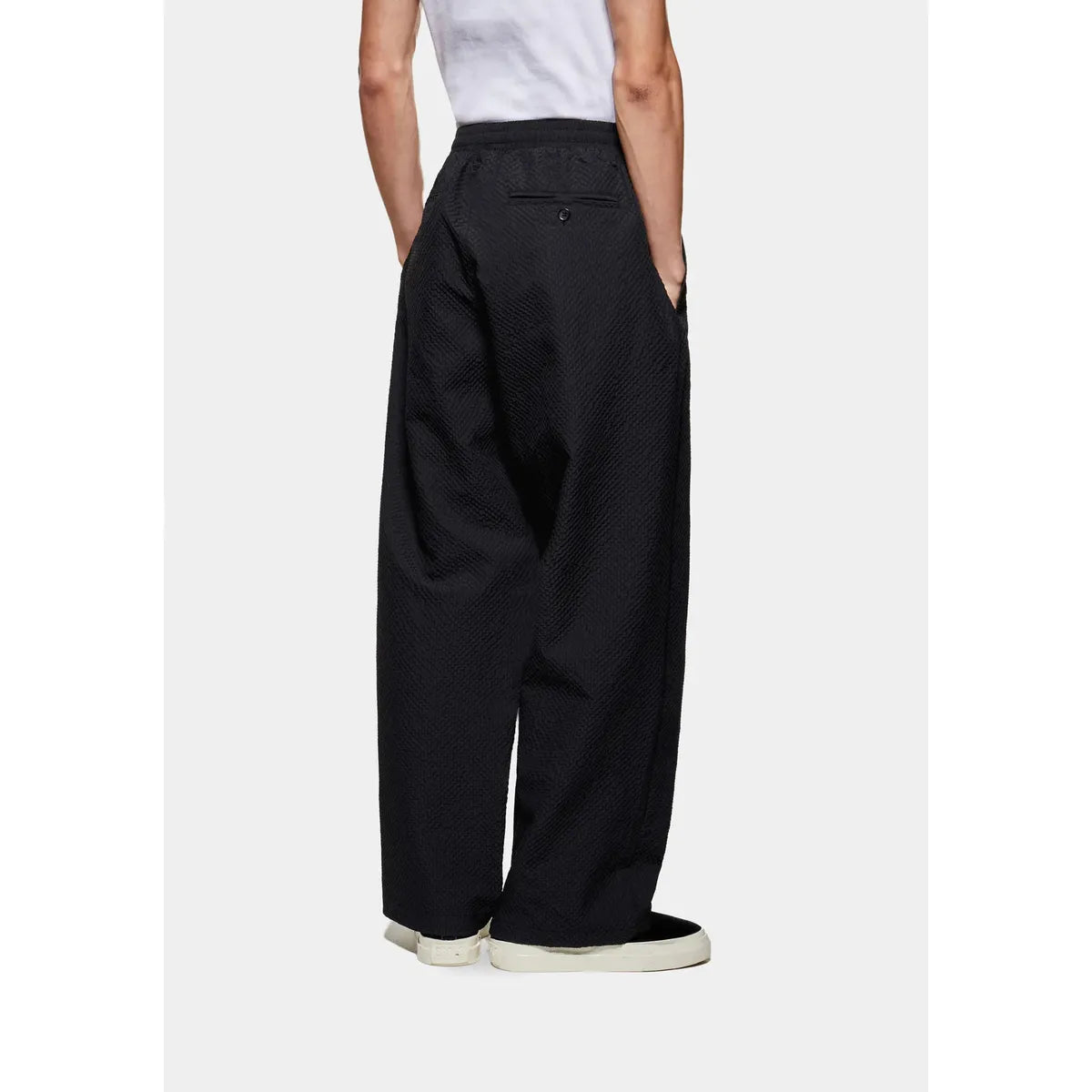 MKI BLACK SEERSUCKER WIDE LEG TROUSERS