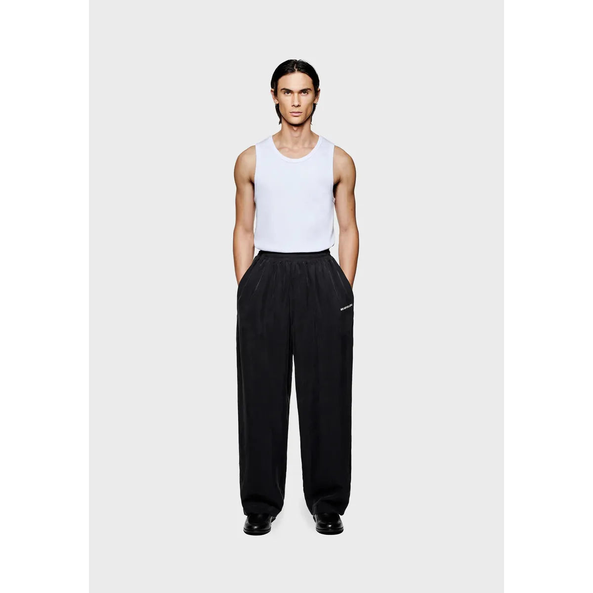 MKI BLACK SANDWASH CUPRO WIDE LEG TROUSERS