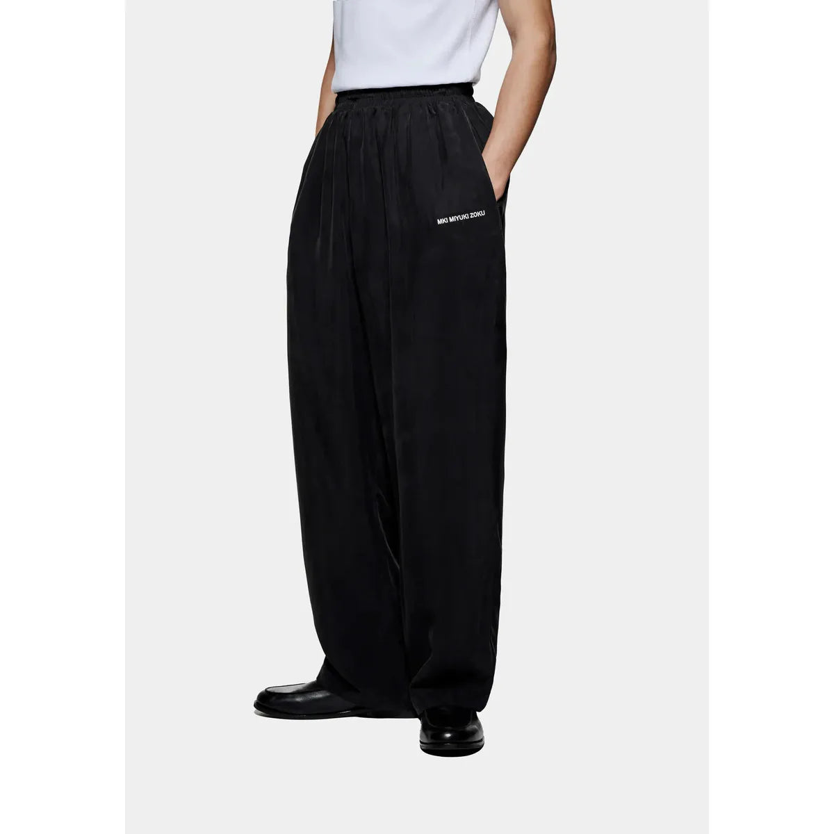 MKI BLACK SANDWASH CUPRO WIDE LEG TROUSERS