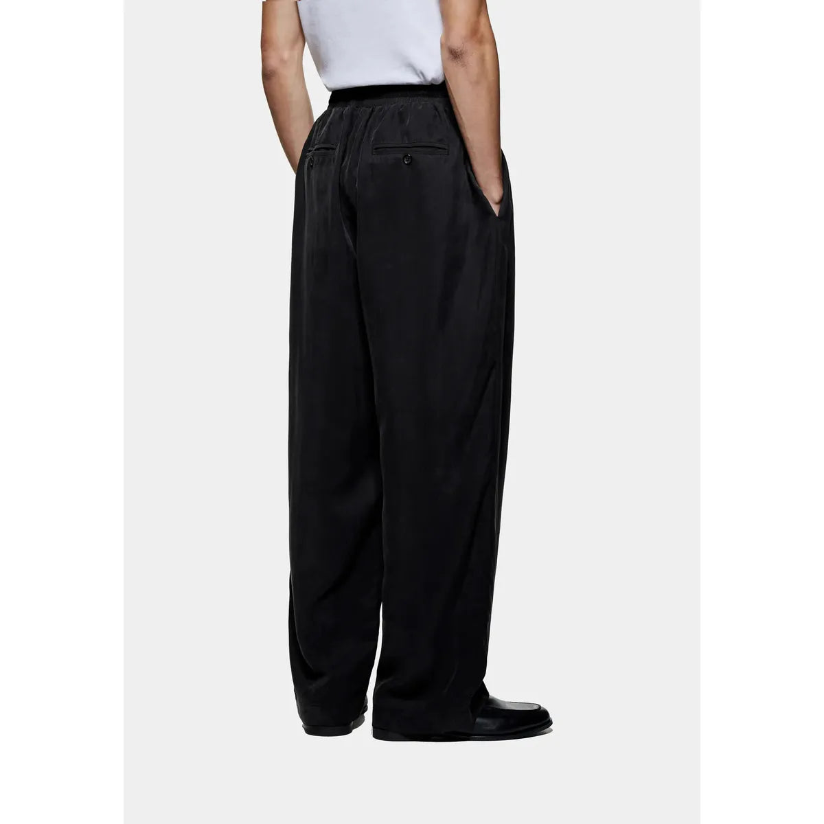 MKI BLACK SANDWASH CUPRO WIDE LEG TROUSERS