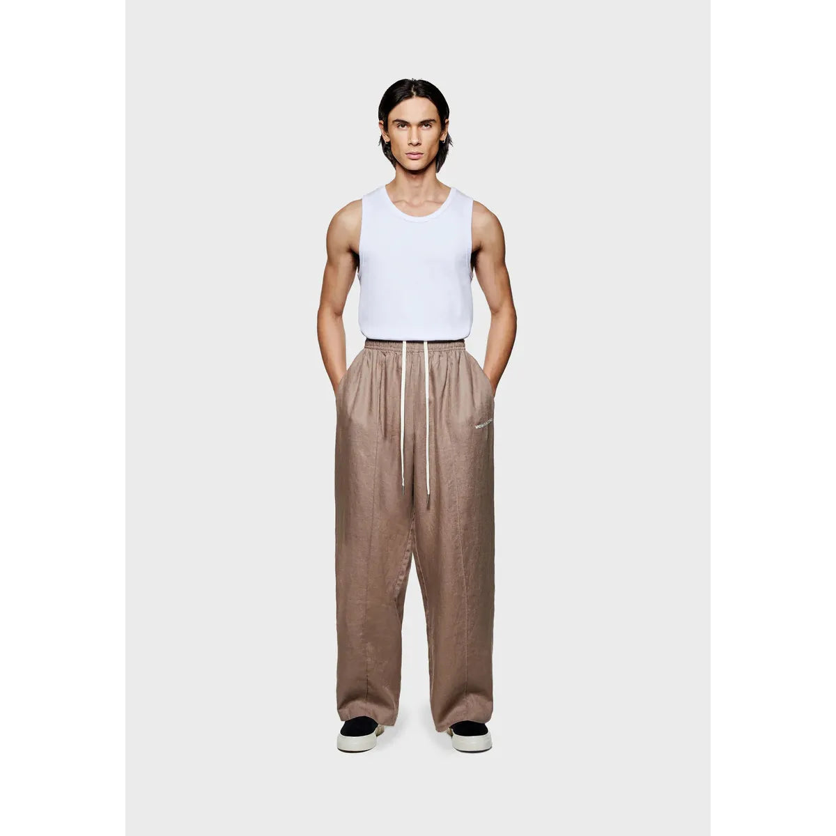 MKI MUSHROOM LINEN WIDE LEG TROUSERS