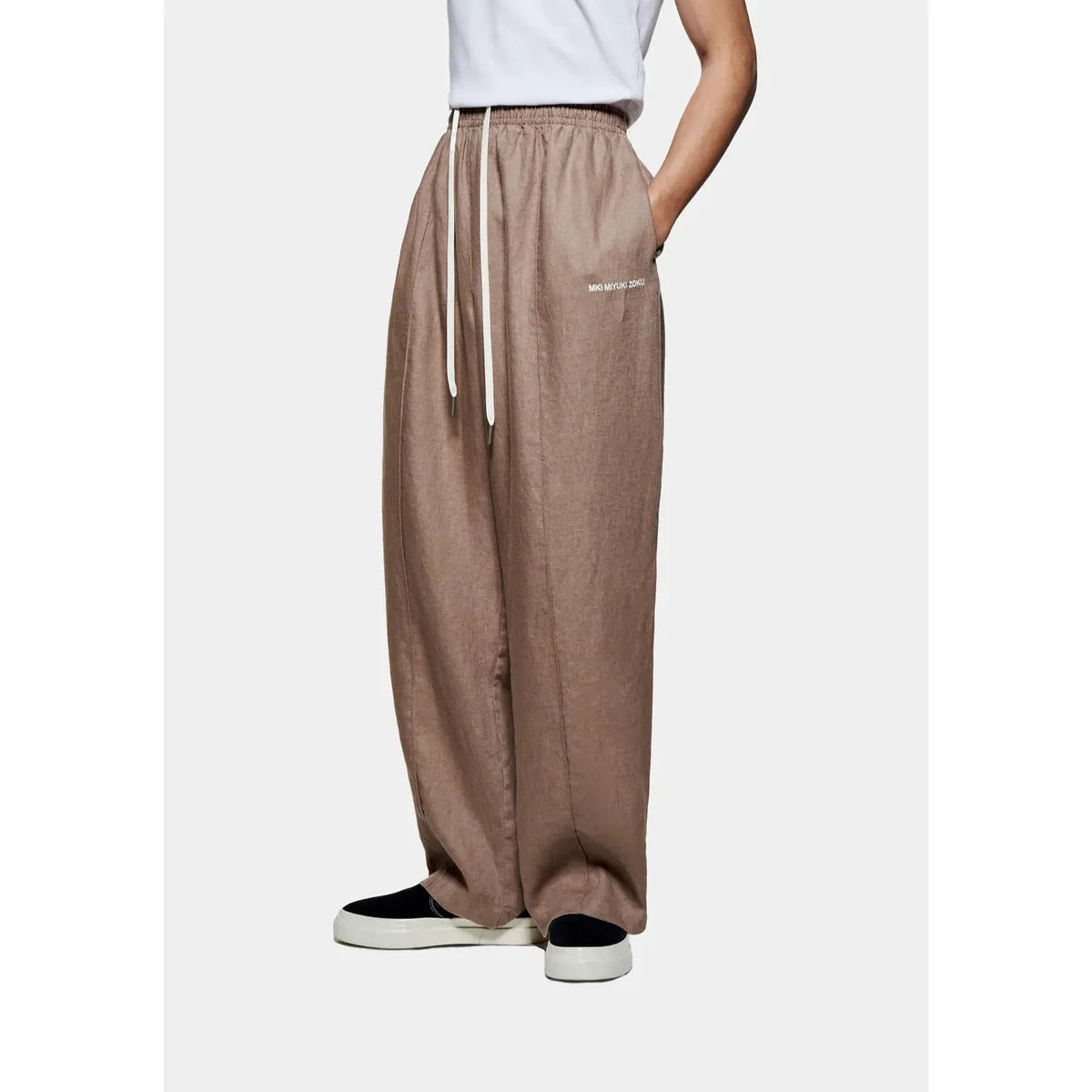 MKI MUSHROOM LINEN WIDE LEG TROUSERS
