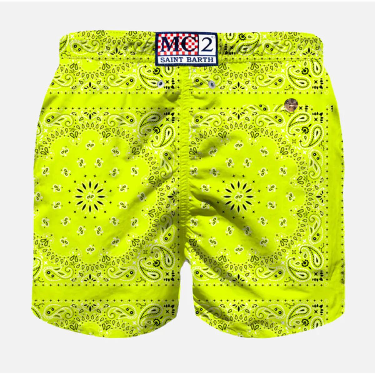 MC2 Saint Barth JR Caprese Swim Shorts in Fluo Yellow Bandanna Print