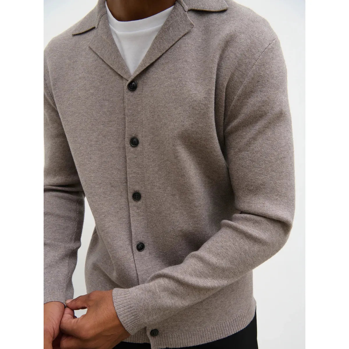 NOBL Marley Cuban Collar Knit Shirt - Mushroom