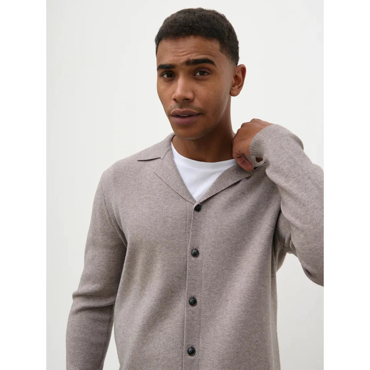 NOBL Marley Cuban Collar Knit Shirt - Mushroom
