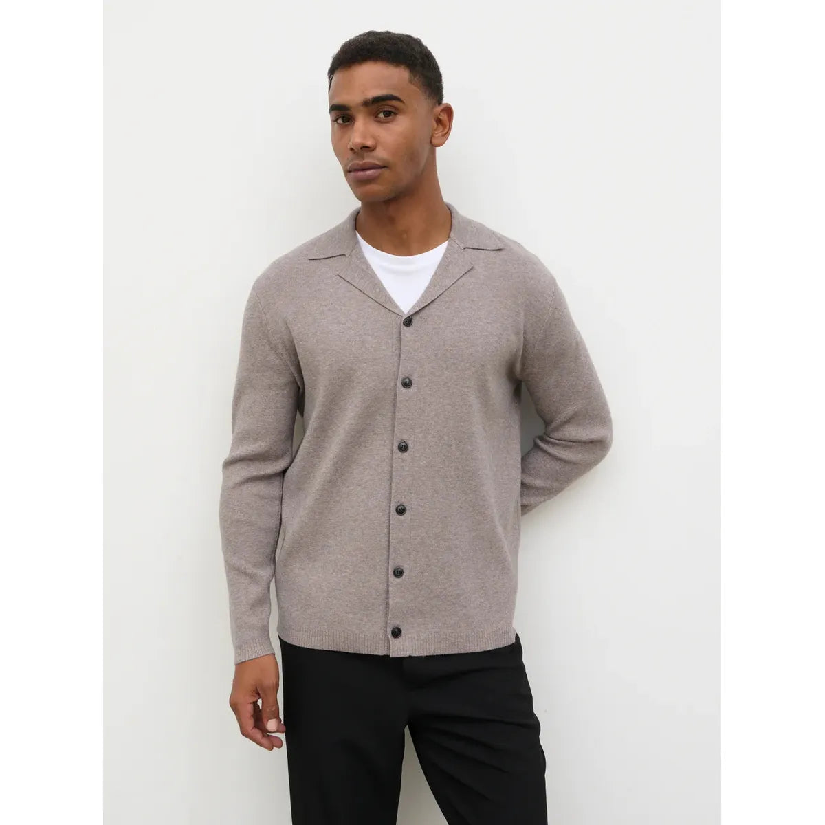 NOBL Marley Cuban Collar Knit Shirt - Mushroom