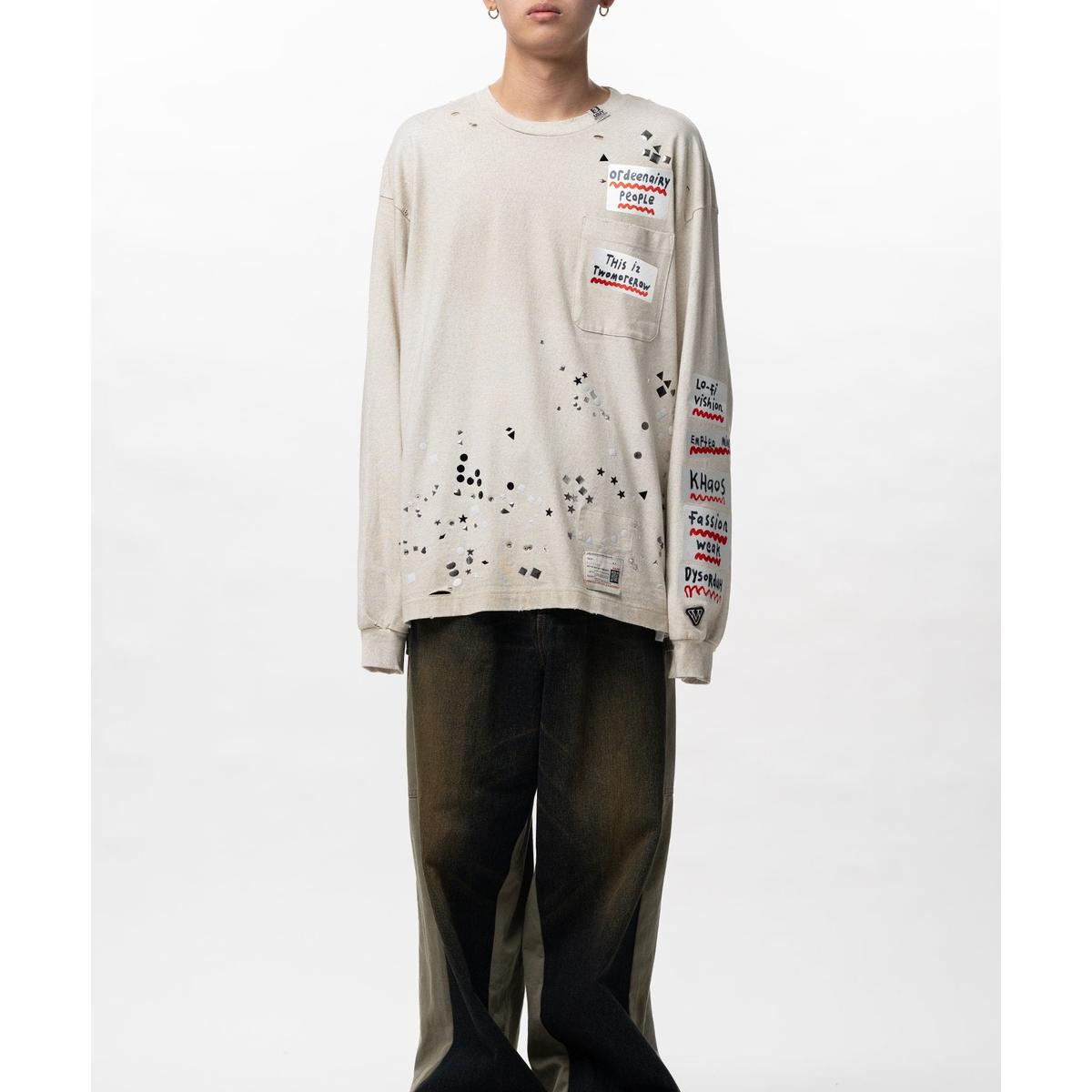 Maison Mihara Embellished Sticker Long Sleeve White T-shirt