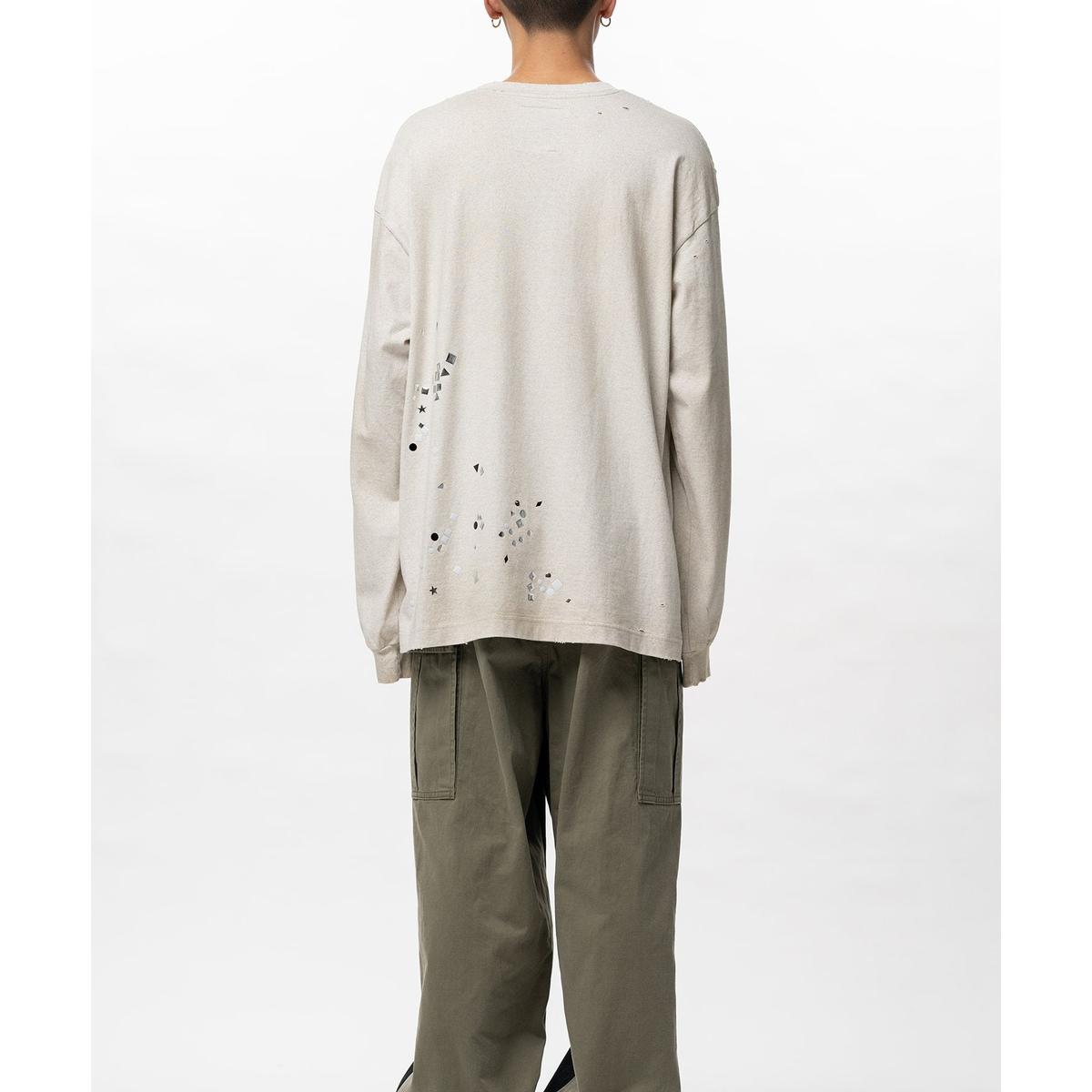 Maison Mihara Embellished Sticker Long Sleeve White T-shirt