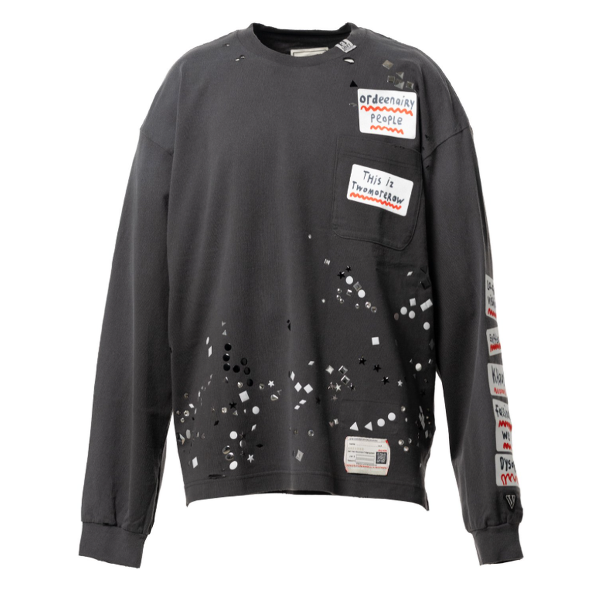 Maison Mihara Embellished Sticker Long Sleeve Black T-shirt