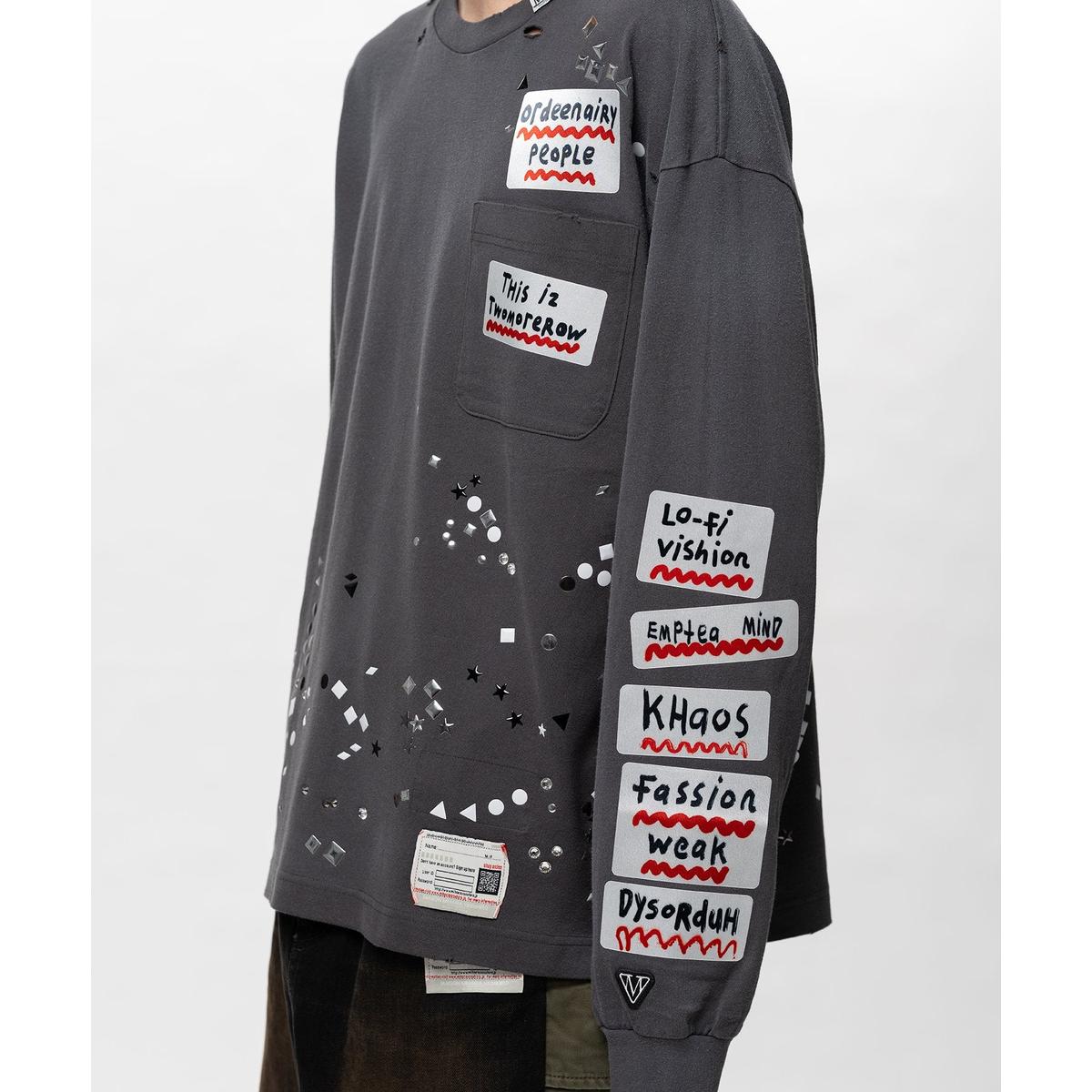 Maison Mihara Embellished Sticker Long Sleeve Black T-shirt