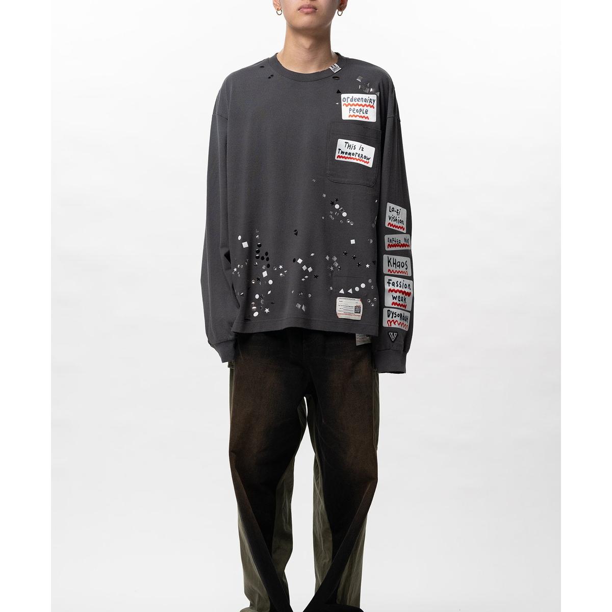 Maison Mihara Embellished Sticker Long Sleeve Black T-shirt