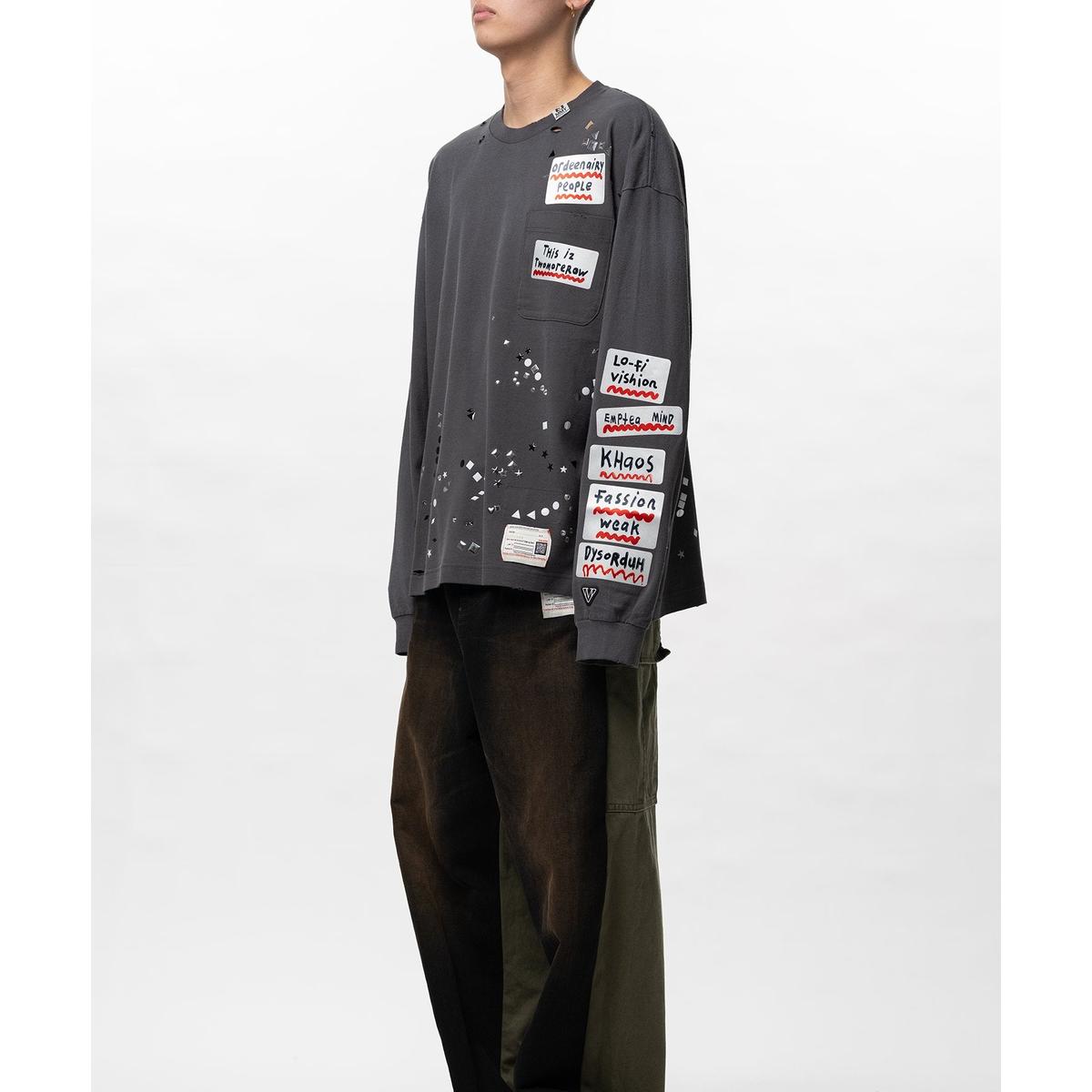 Maison Mihara Embellished Sticker Long Sleeve Black T-shirt