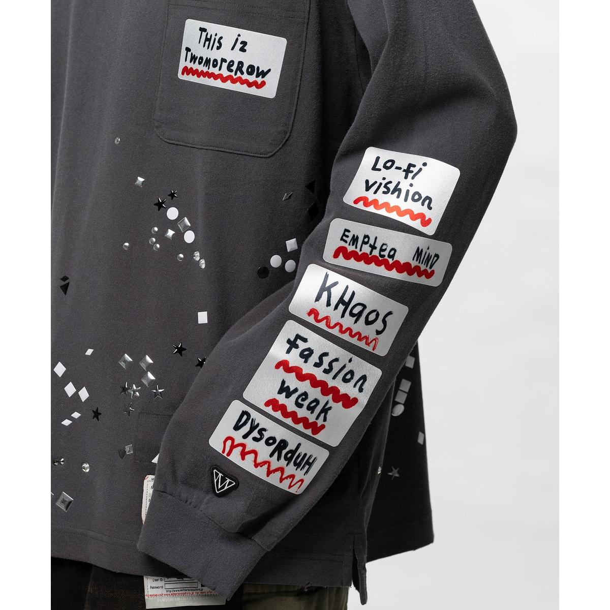 Maison Mihara Embellished Sticker Long Sleeve Black T-shirt