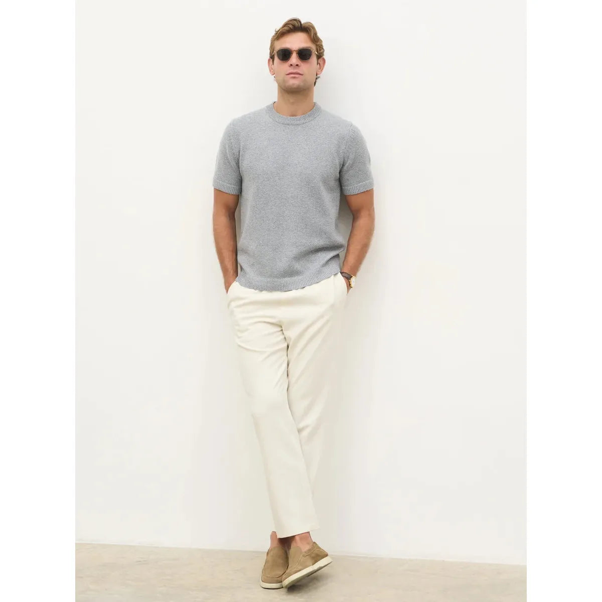 NOBL Nathan Crew Neck Knit T-Shirt Grey