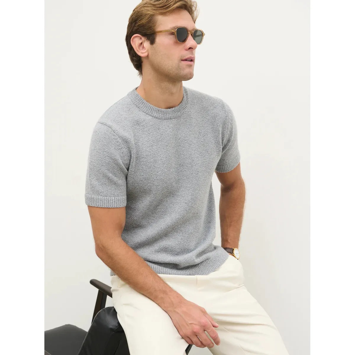 NOBL Nathan Crew Neck Knit T-Shirt Grey