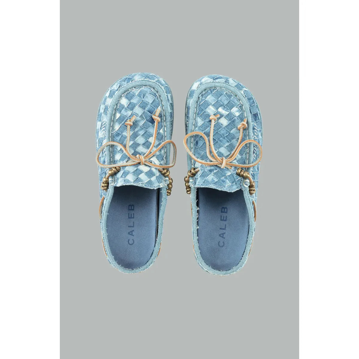 Caleb Kaia Blue Denim Blue Embroidered Mules