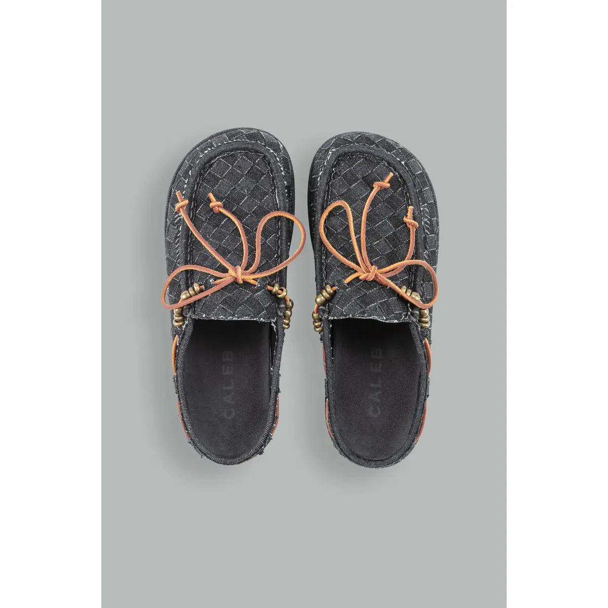 Caleb Kaia Blue Denim Anthracite Embroidered Mules