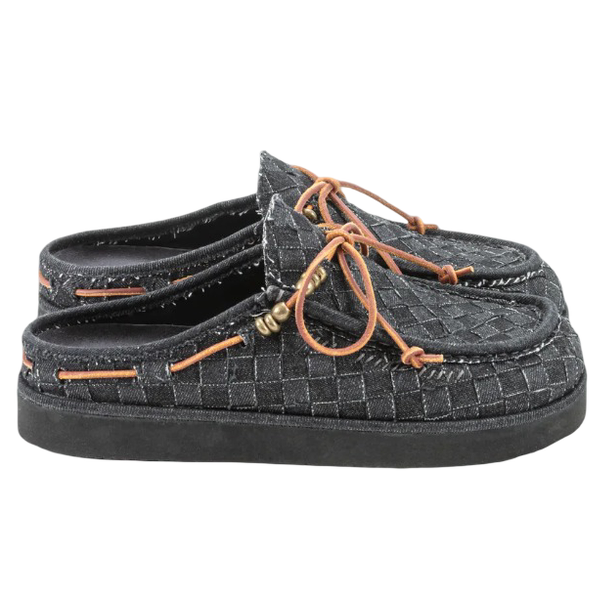 Caleb Kaia Black Denim Anthracite Embroidered Mules
