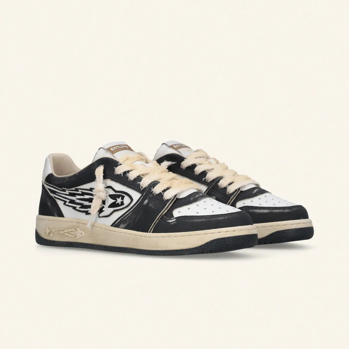 Enterprise Japan EGG Rocket Sneakers In Black/Dirty White Vintage Nappa