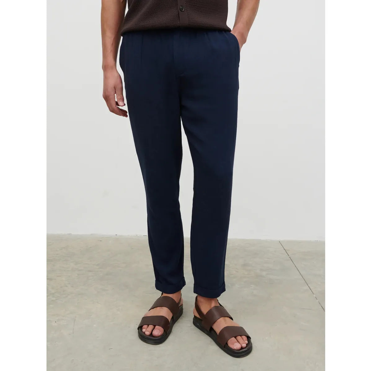 NOBL Rafe Linen Drawstring Trousers Navy