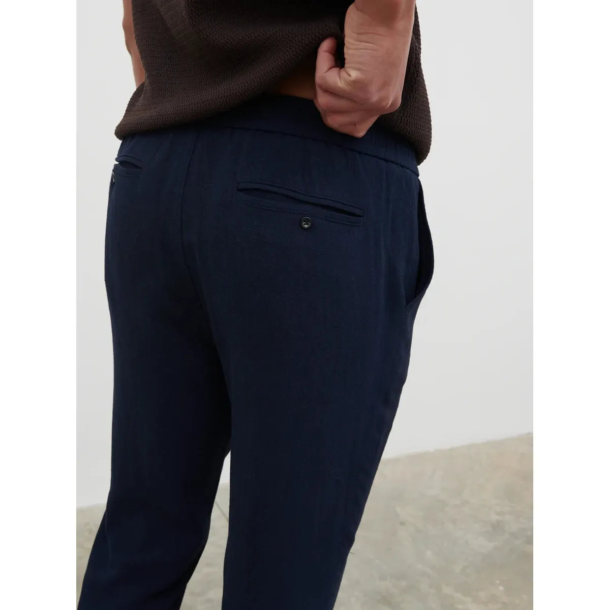 NOBL Rafe Linen Drawstring Trousers Navy